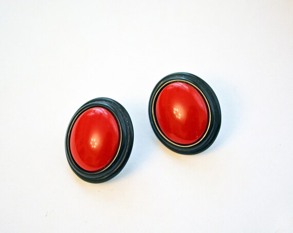 vintage 80s red oversized stud earrings big 1980s… - image 2