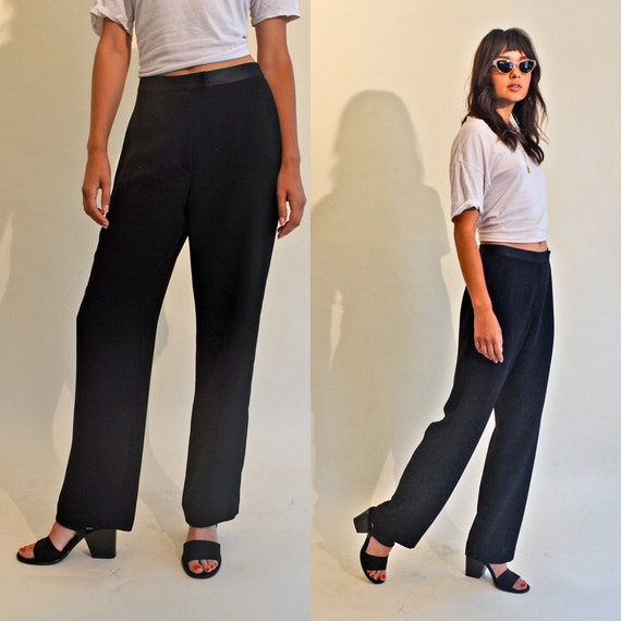 vintage 90s silky trouser black tuxedo high waist… - image 1