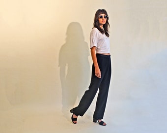 Vintage 90s Silky Black Tuxedo Trousers - Size 4