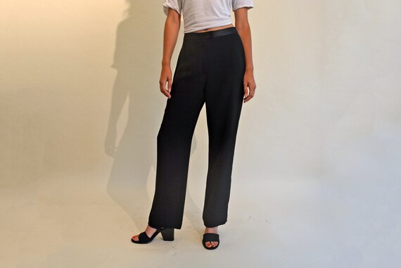 vintage 90s silky trouser black tuxedo high waist… - image 8