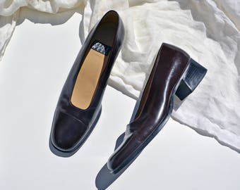 Vintage 90s Nine West Leather Block Heel Loafers - Size 7.5