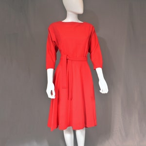 vintage 50s handmade dress 1950s cherry red peplum full circle skirt holiday party 1960s 60s short S small image 2