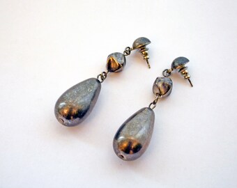 Vintage 80s Modernist silver  earrings pierced statement 1980s minimalist long dangle 1970s metal avant garde chic 70s