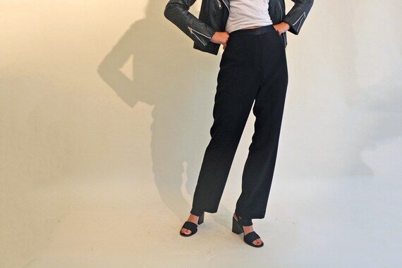 vintage 90s silky trouser black tuxedo high waist… - image 7