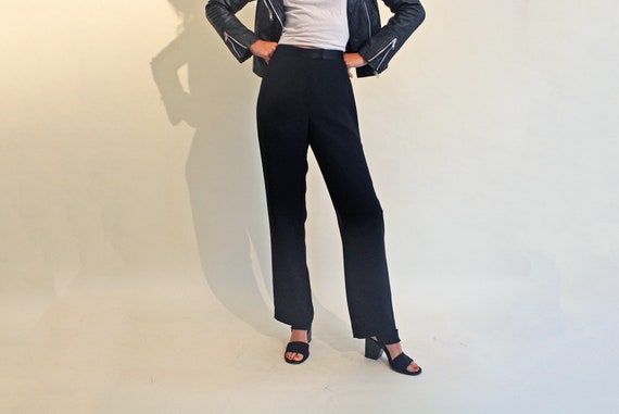 vintage 90s silky trouser black tuxedo high waist… - image 2