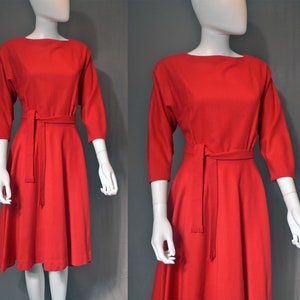 vintage 50s handmade dress 1950s cherry red peplum full circle skirt holiday party 1960s 60s short S small image 7