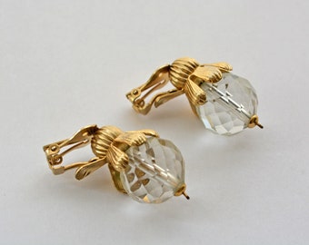 Vintage 60s Crystal Clip On Earrings: Avant-Garde Glam Statement Jewelry