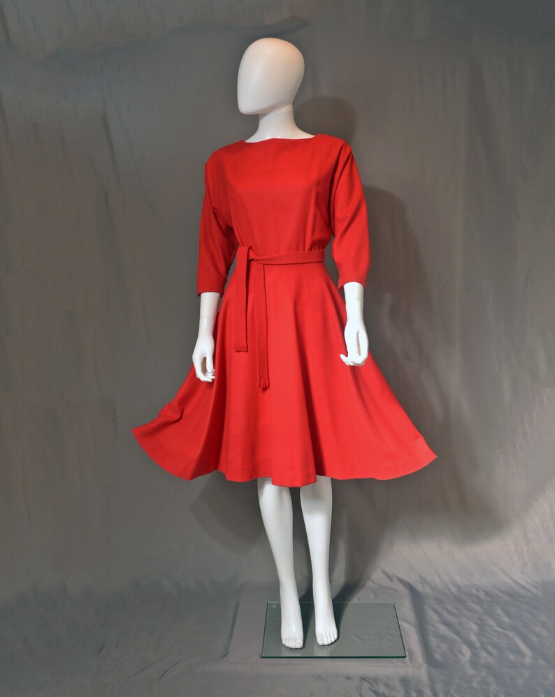 vintage 50s handmade dress 1950s cherry red peplum full circle skirt holiday party 1960s 60s short S small image 6