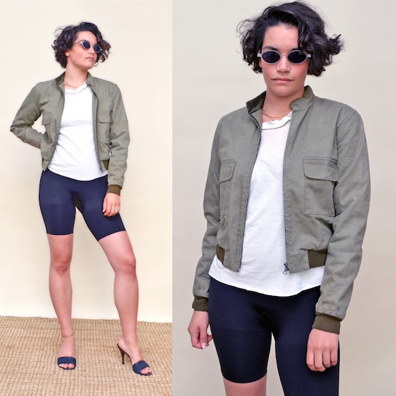 vintage A.P.C. bomber jacket tiny fit army green … - image 1