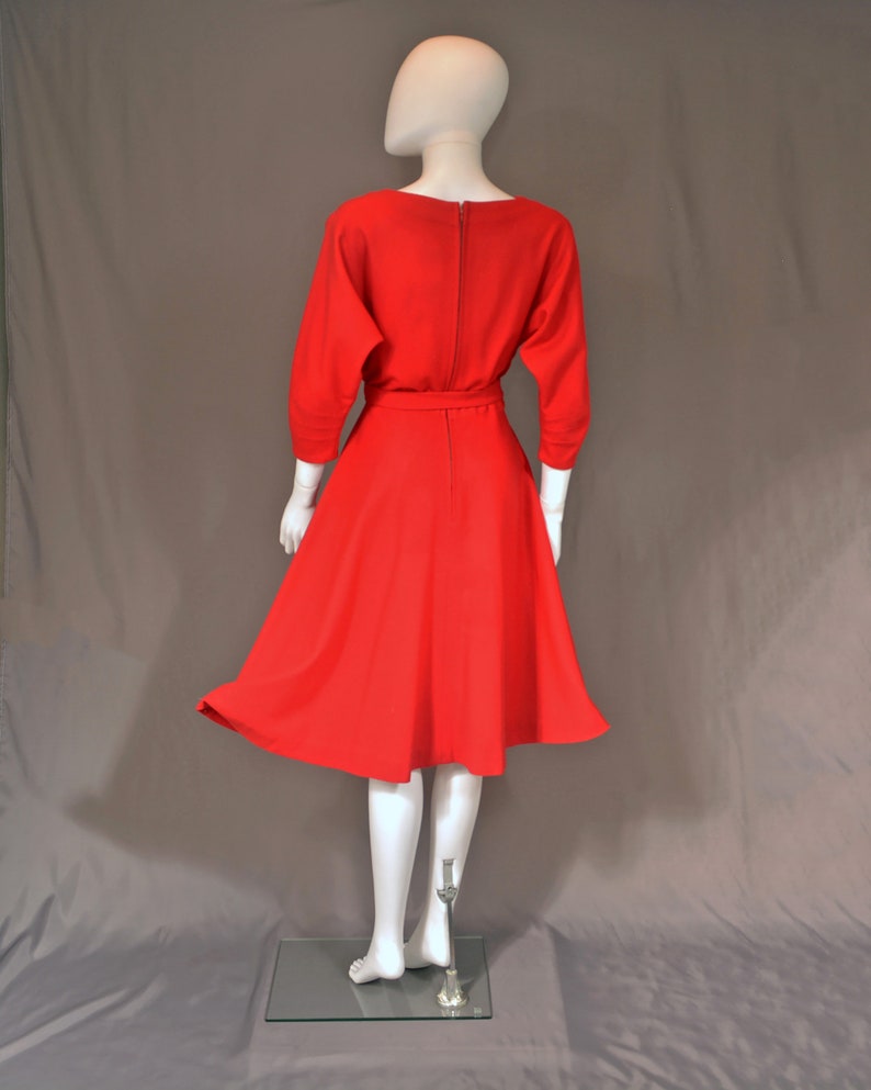 vintage 50s handmade dress 1950s cherry red peplum full circle skirt holiday party 1960s 60s short S small image 10