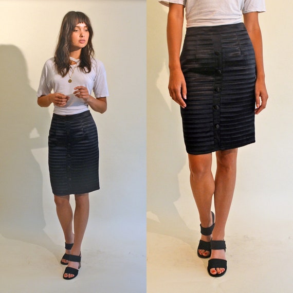 vintage 80s Dior boutique pencil skirt black micr… - image 1