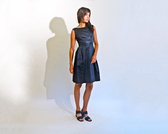 Vintage 50s Black Satin Dress: Handmade XS Bubble Skirt