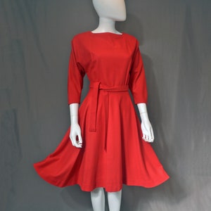 vintage 50s handmade dress 1950s cherry red peplum full circle skirt holiday party 1960s 60s short S small image 3