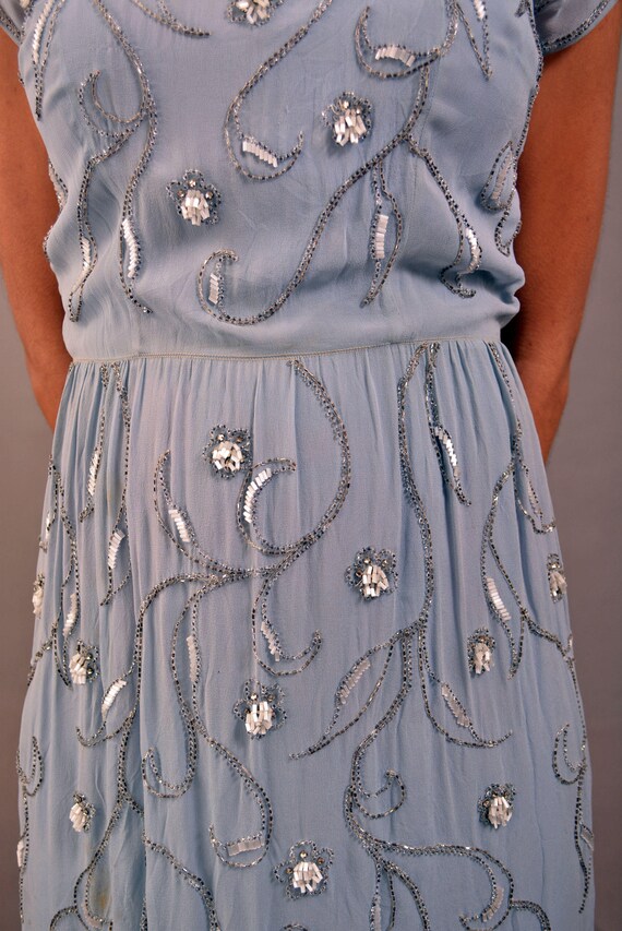 Vintage 60's Beaded Silk Dress light Blue 1960s c… - image 10