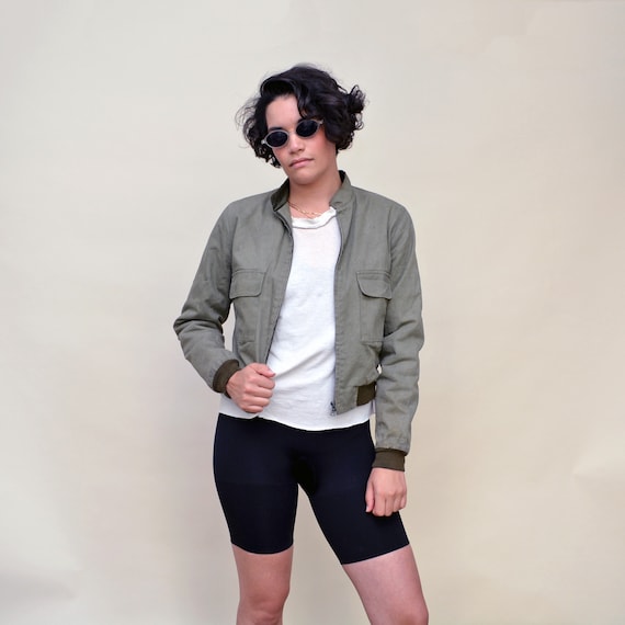 vintage A.P.C. bomber jacket tiny fit army green … - image 2
