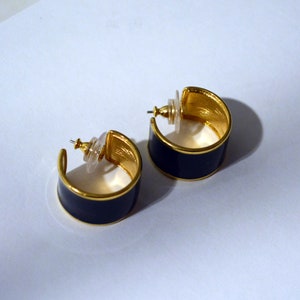 vintage 1980s black gold huggy Hoops earrings 80s new wave 90s 1990s avant-garde statement earring large ooak chic image 3