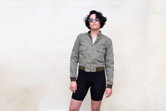 vintage A.P.C. bomber jacket tiny fit army green … - image 4