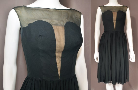 vintage 60s silk dress black cocktail 1960s mod p… - image 5