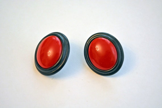 vintage 80s red oversized stud earrings big 1980s… - image 3