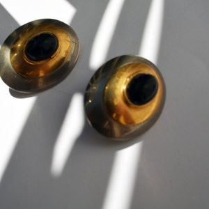classic 1980s Italian Modernist silver pierced statement earrings 80s minimalist brass silver 1970s mixed metals avant garde chic 70s