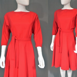 vintage 50s handmade dress 1950s cherry red peplum full circle skirt holiday party 1960s 60s short S small image 5