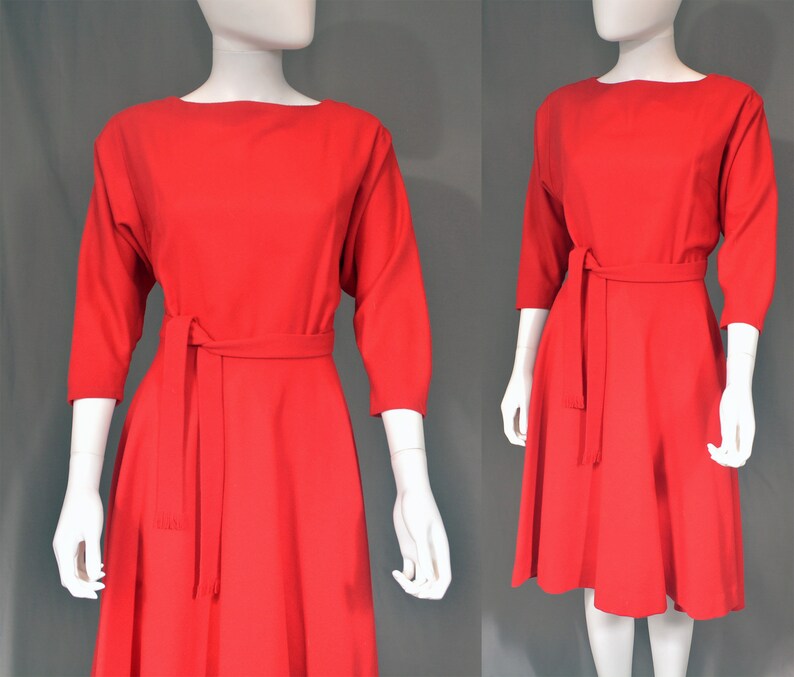 vintage 50s handmade dress 1950s cherry red peplum full circle skirt holiday party 1960s 60s short S small image 5