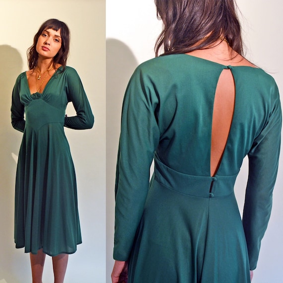 green v neck midi dress
