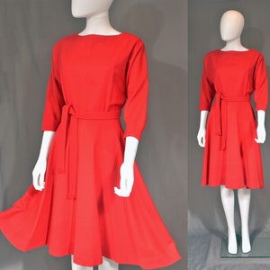 vintage 50s handmade dress 1950s cherry red peplum full circle skirt holiday party 1960s 60s short S small image 1