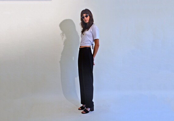 vintage 90s silky trouser black tuxedo high waist… - image 5