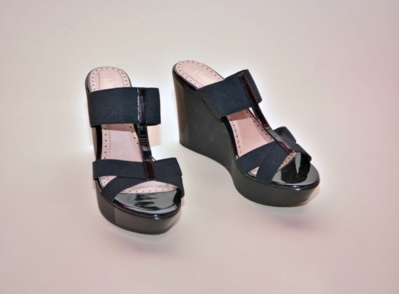 vintage 90s platforms sandals black Heels 1990's … - image 5