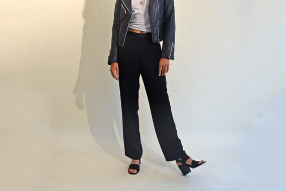 vintage 90s silky trouser black tuxedo high waist… - image 9