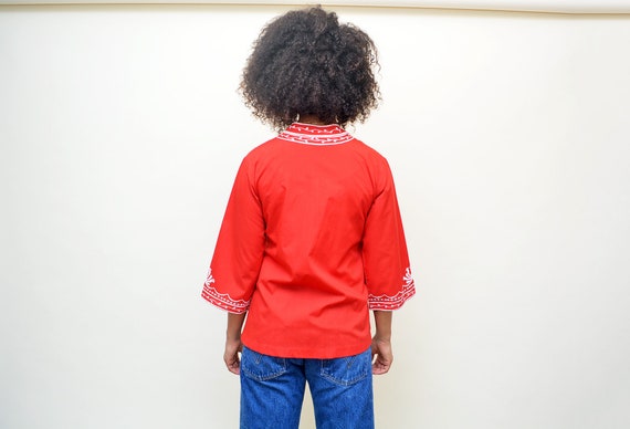 vintage 60s embroidered red blouse 70s Hawaiian e… - image 10