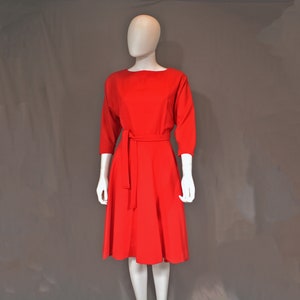 vintage 50s handmade dress 1950s cherry red peplum full circle skirt holiday party 1960s 60s short S small image 4