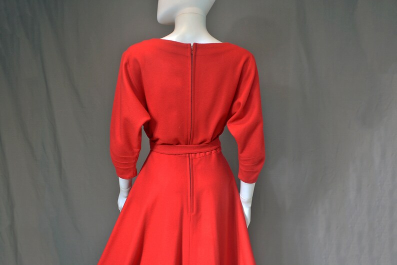 vintage 50s handmade dress 1950s cherry red peplum full circle skirt holiday party 1960s 60s short S small image 9