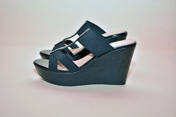 vintage 90s platforms sandals black Heels 1990's … - image 1