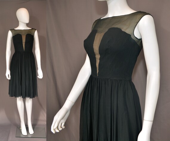 vintage 60s silk dress black cocktail 1960s mod p… - image 1