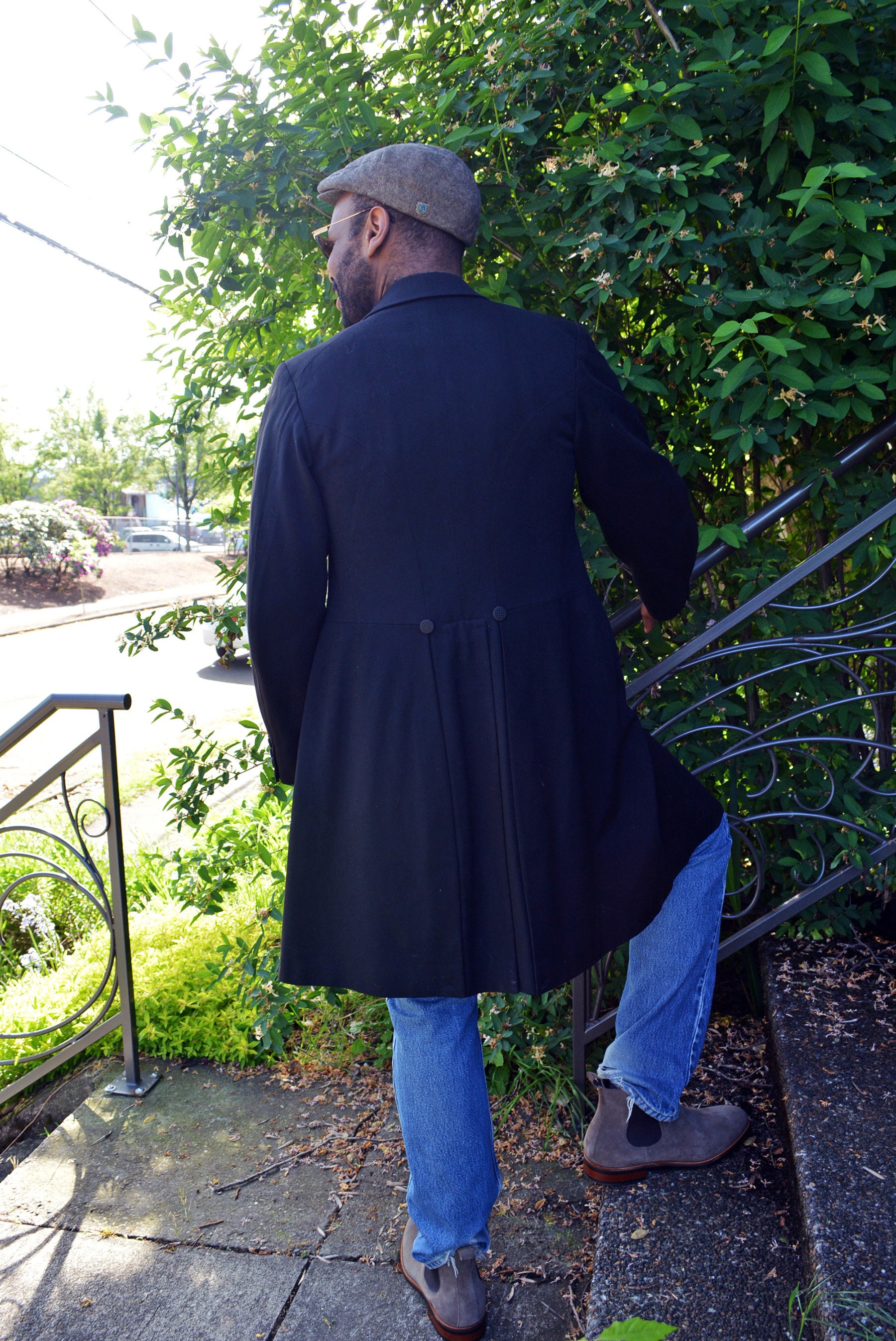 Vintage Japanese Black Tuxedo Tails Coat Overcoat 1950s MCM