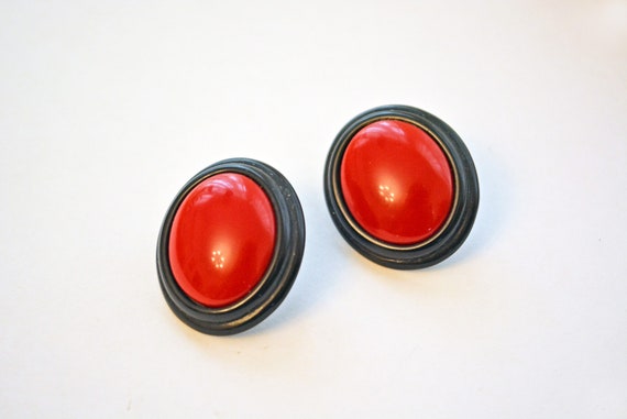 vintage 80s red oversized stud earrings big 1980s… - image 1