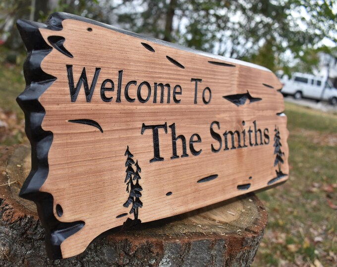 family name established date cabin sign welcome sign carved wood sign home decorwood sign sign gift