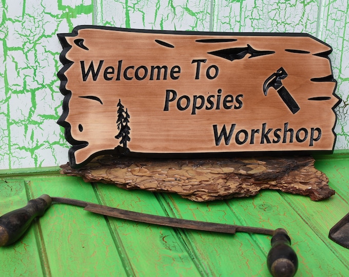 Personalized workshop sign, Birthday gift for dad, papas workshop sign, shed sign, shop sign, dads shop wood sign, wood working shop, wooden