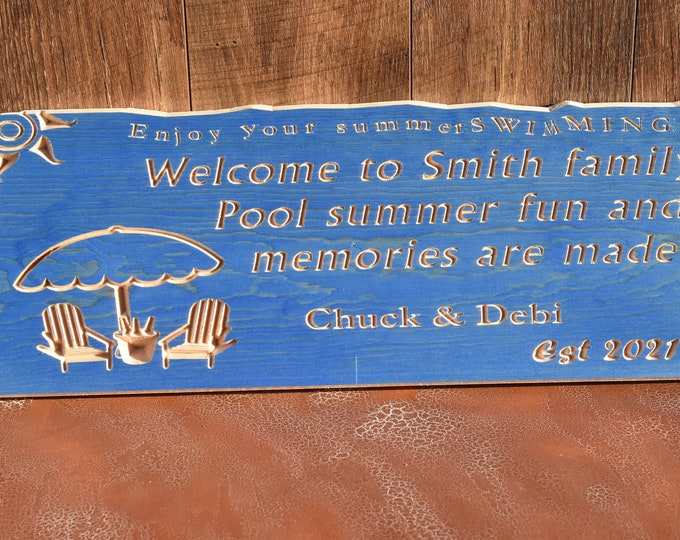 outdoor decor, customized gift, personalized gift, best gift,  wood sign, wooden sign, carved wood sign, welcome sign, patio pool sign