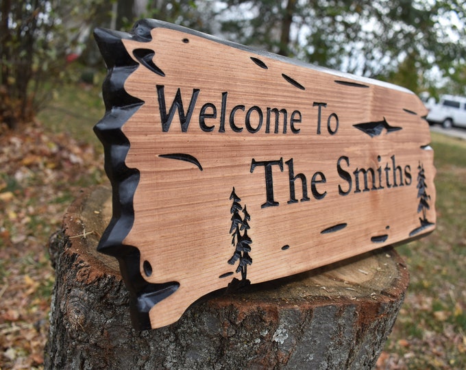 family name established date cabin sign welcome sign carved wood sign home decorwood sign sign gift