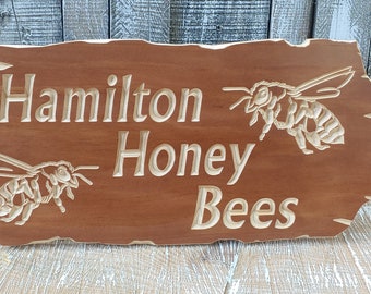 Bee hive sign, wall decor, best friend gift, outdoor decor, bee hobbie, bee decor, honey bee, outdoor sign, business sign, carved wood sign