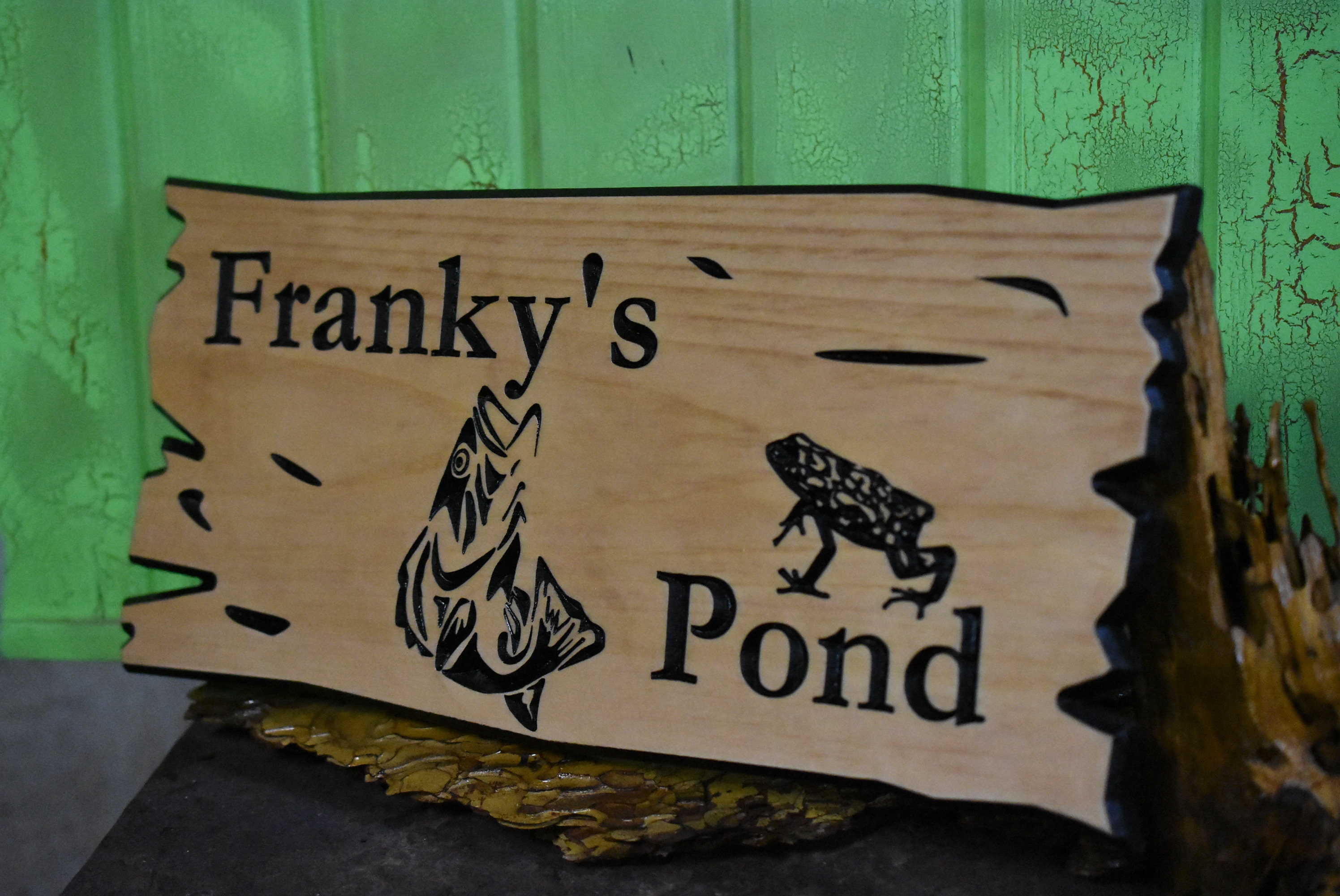 Bass fishing pond, frogs pond, yard pond sign, personalized sign