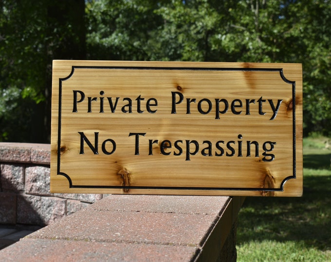 Carved wood sign, no trespassing sign, outdoor sign , keep off property, stay safe ,no soliciting, wooden sign, personized sign