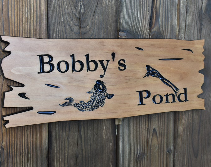 Koi pond sign| frogs pond| yard pond sign| personalized sign| wooden sign| outdoor sign| wood carved sign| wooden outdoor sign| wooden sign