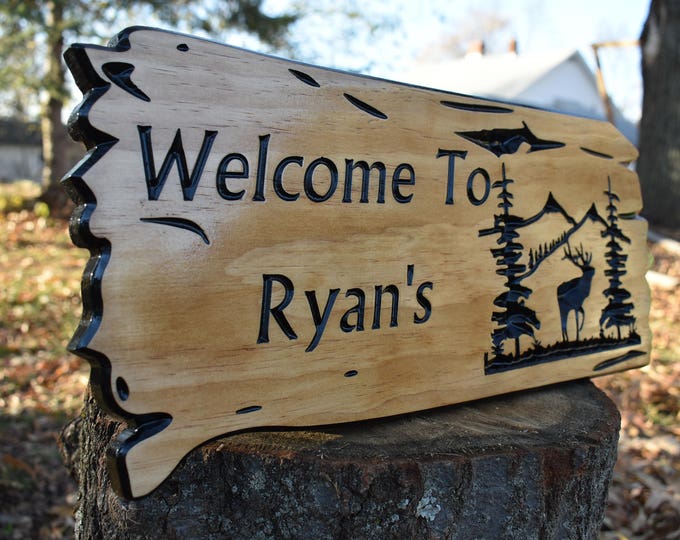 camping sign, wood carved sign, mountain deer seen cabin sign best, welcome wood sign, wood sign, personalized gift, cabin sign, wooden sign