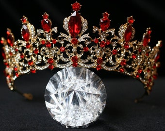 Red  Ringstone Crown, Birthday Tiara, Princess Crown, Prom Crown, Peagent Crown, Red with Gold Crown, Bride Crown, Party Crown,Contest Crown
