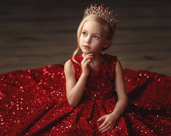 Red Velvet Dress, Sequin Red Dress, Princess Dress, Birthday Dress, Red Dress, Ball Dress, Flower Girl Dress, New Year Dress, Pageant Dress