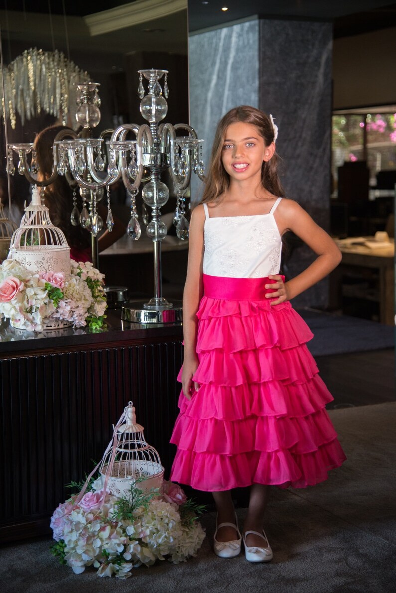 Ruffled Flower Girl Dresses Fuschia